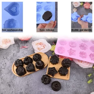 Moule à Chocolat et Savon en Silicone - 12 Cavités Motif Floral – Image 3